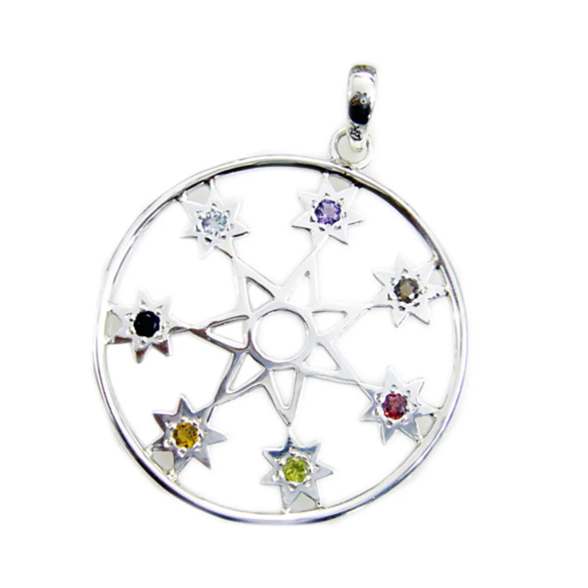 Riyo Bonny Gems Round Cabochon Multi Color Multi Stone Silver Pendant Gift For Wife