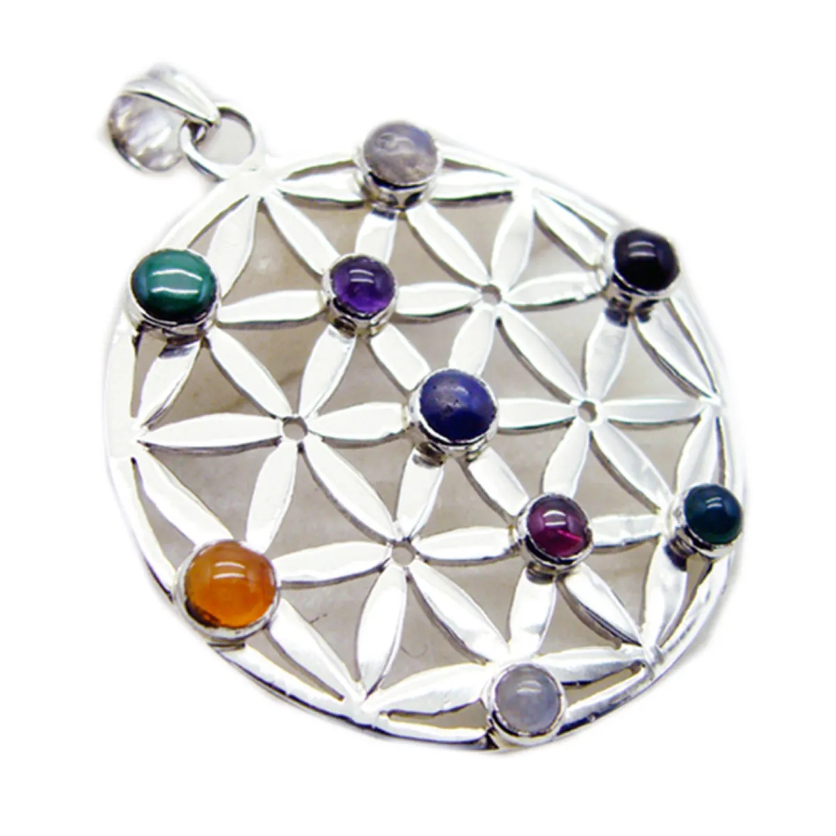 Riyo Bonny Gemstone Round Cabochon Multi Color Multi Stone Sterling Silver Pendant Gift For Women