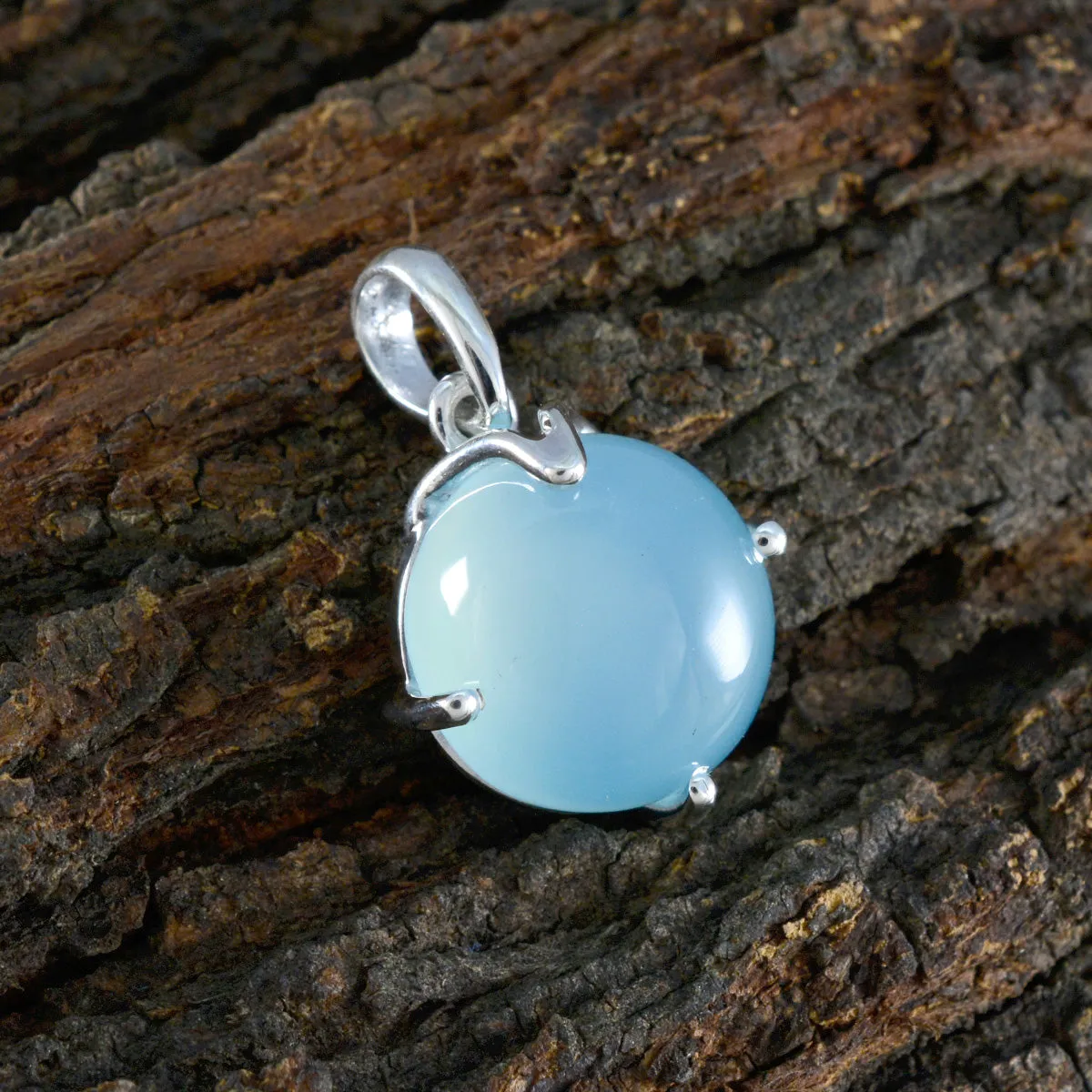 Riyo Delightful Gems Round Cabochon Aqua Aqua Chalcedony Solid Silver Pendant Gift For Wedding