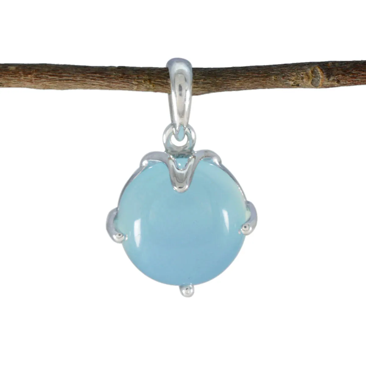 Riyo Delightful Gems Round Cabochon Aqua Aqua Chalcedony Solid Silver Pendant Gift For Wedding