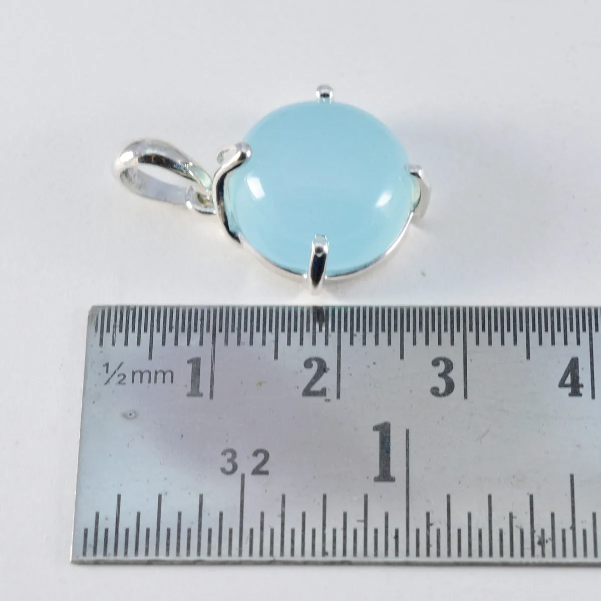 Riyo Delightful Gems Round Cabochon Aqua Aqua Chalcedony Solid Silver Pendant Gift For Wedding