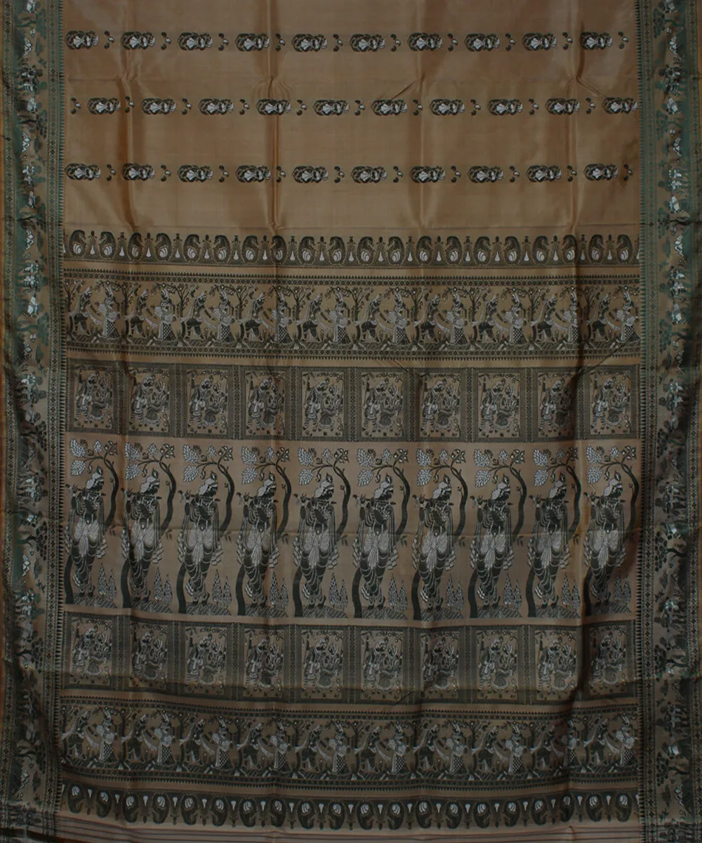 Sandal handwoven meenakari baluchari silk saree