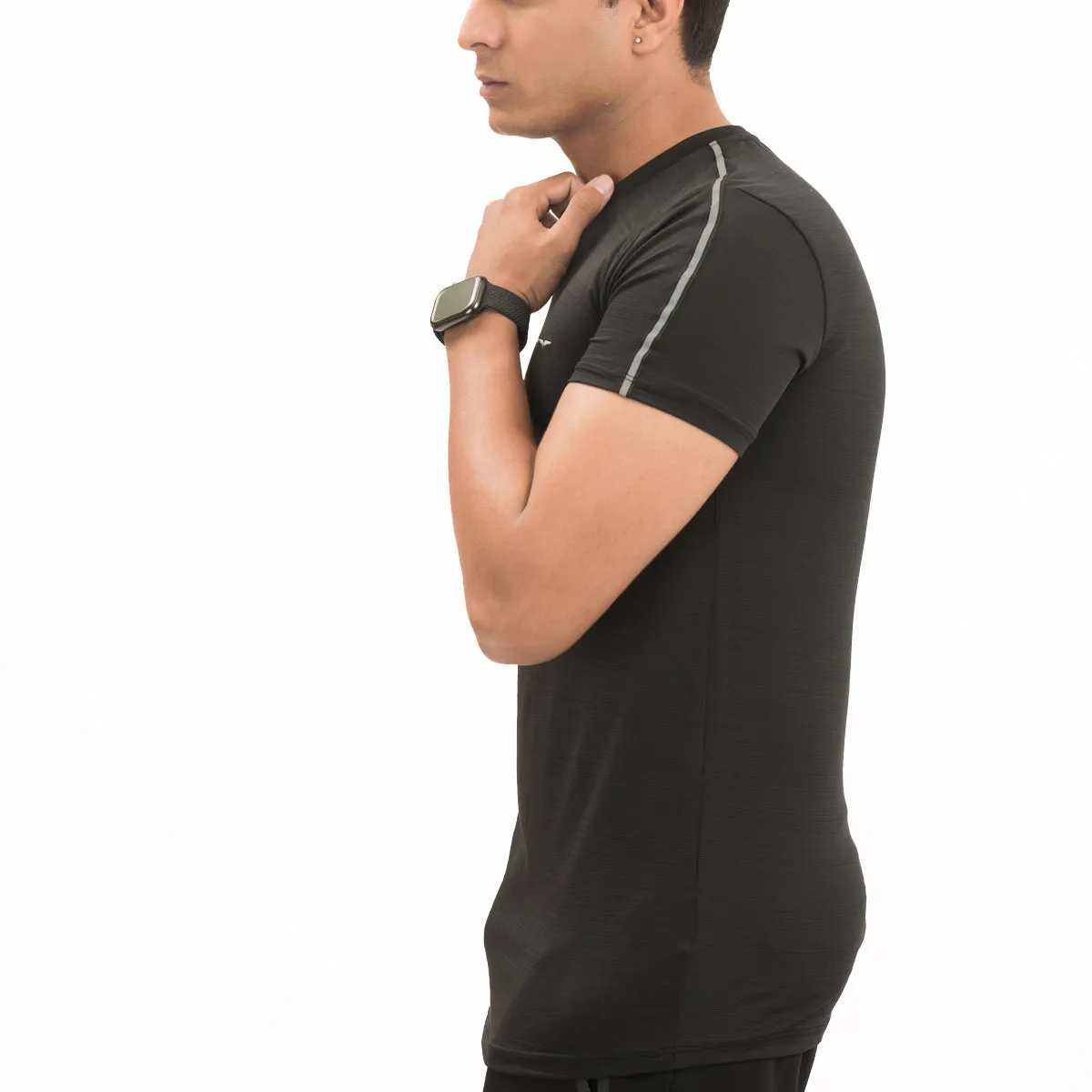 Shoulder Striped V-Neck-Black