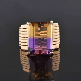 Signed Retro 14K Gold Large 14 CTW Ametrine Ring, Sz 6