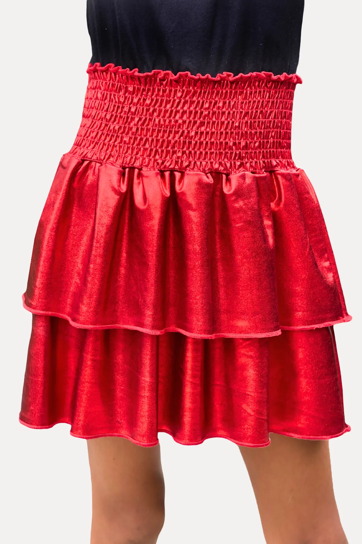 Simply Soft Long Sleeve Smocked Skirt Dress - Black Red Foil