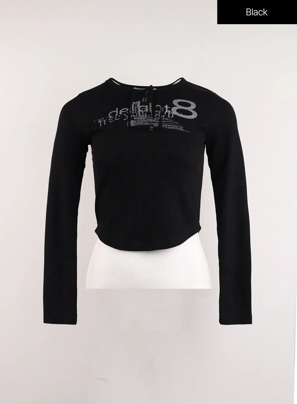 Slim Fit Graphic Lettering Long Sleeve Crop Top CJ412