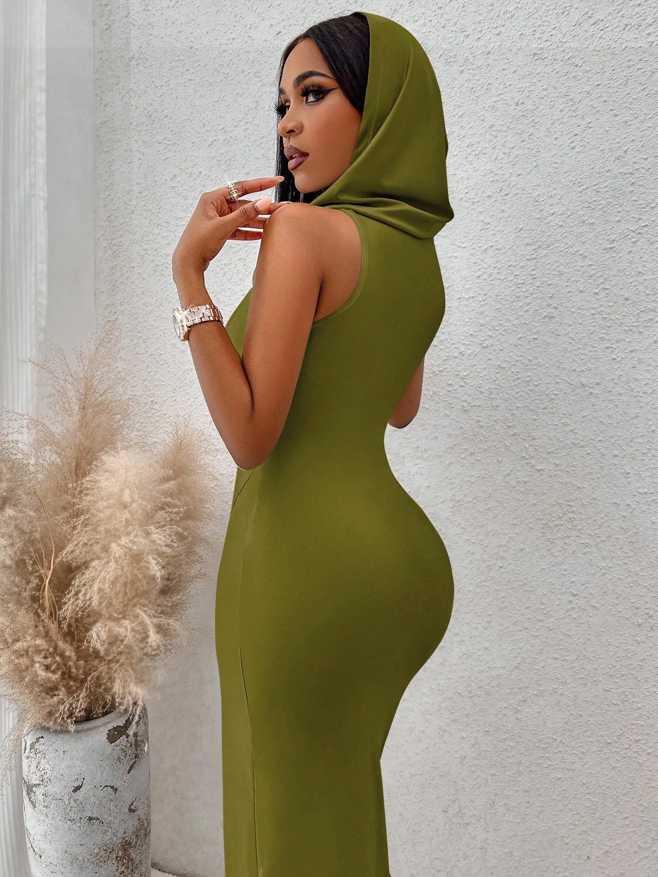 Solid Hooded Tank Dress