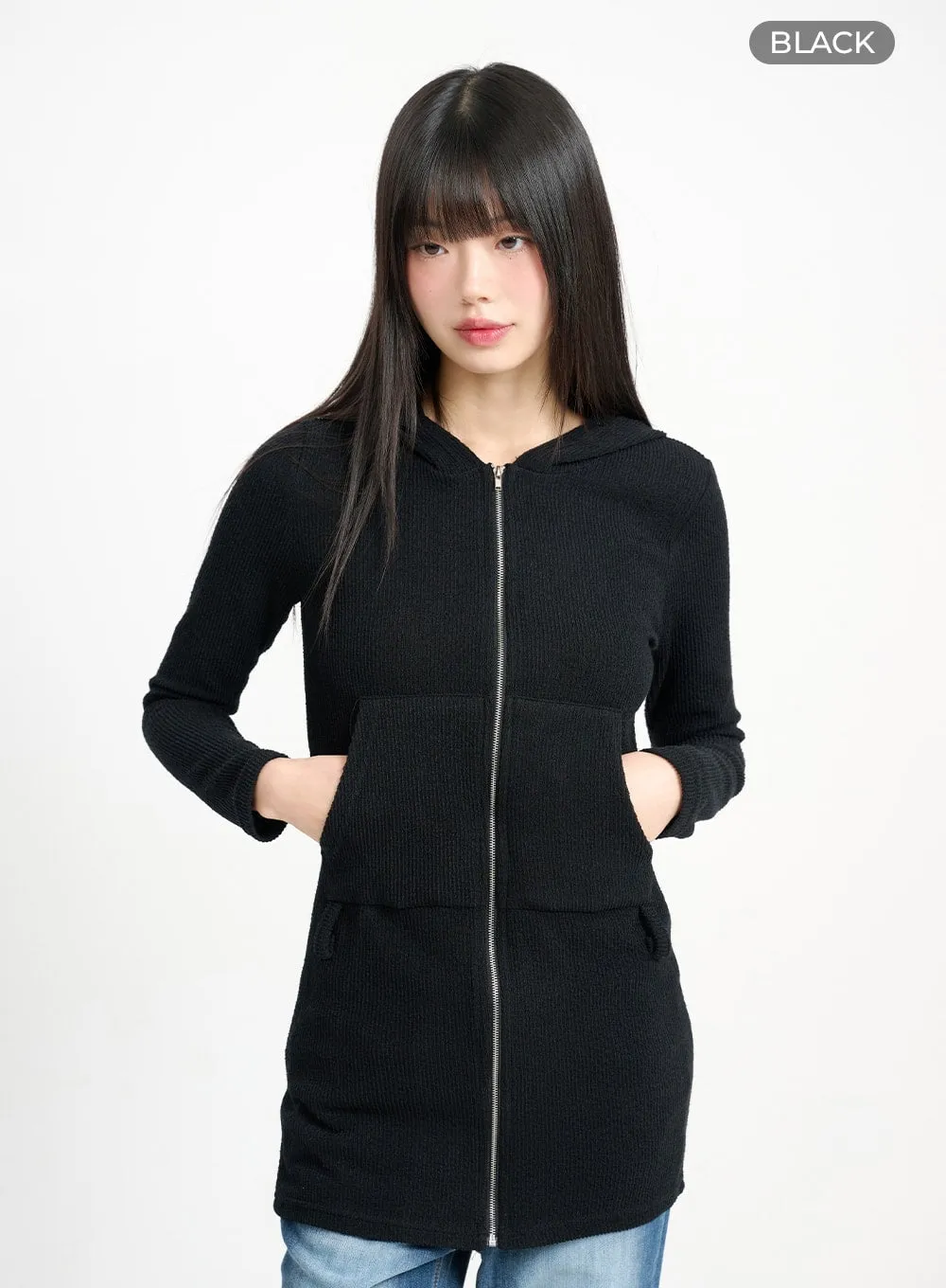 Solid Zipper Long Sleeve Hoodie CM415