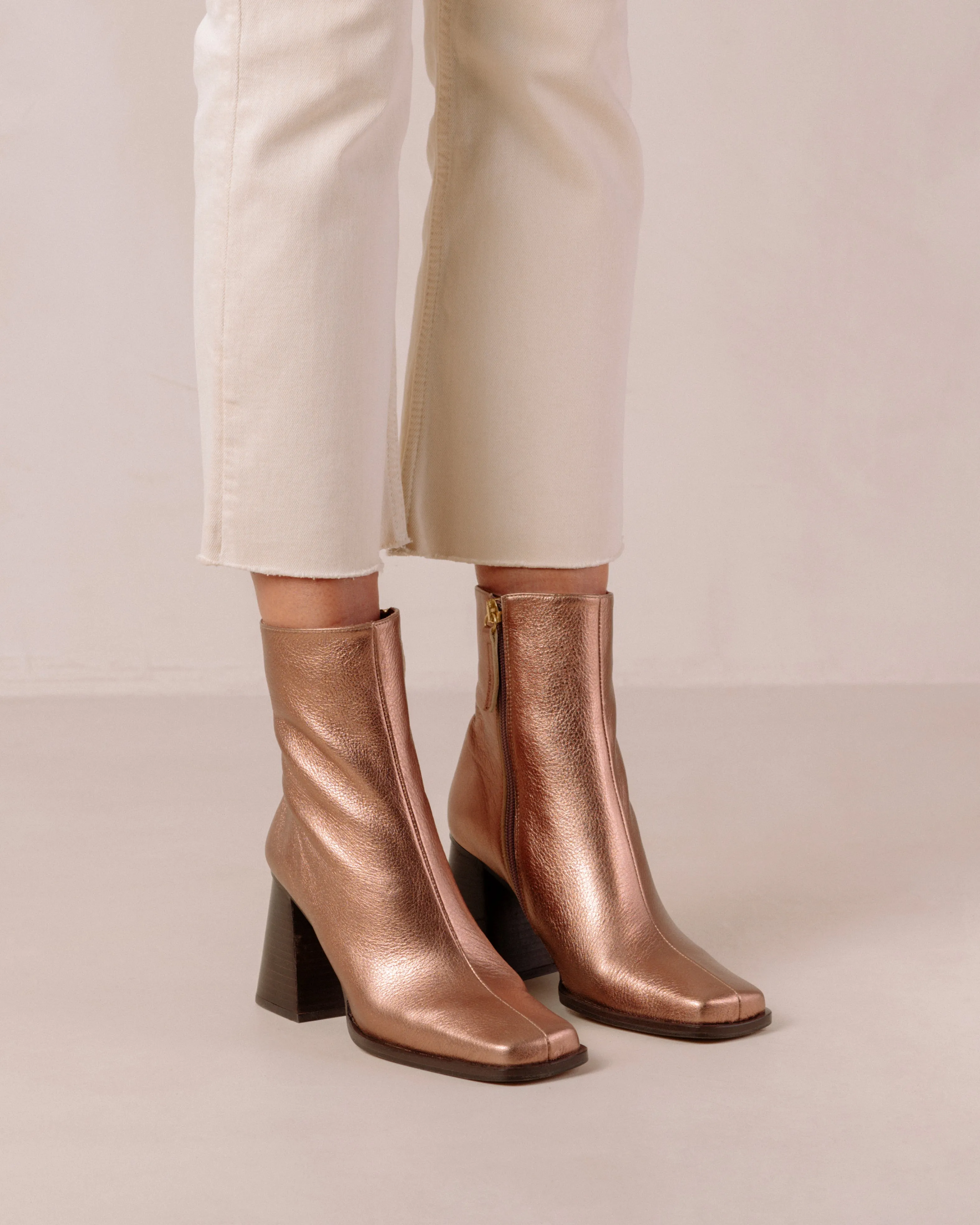 South Shimmer Quartz Pink Leather Ankle Boots