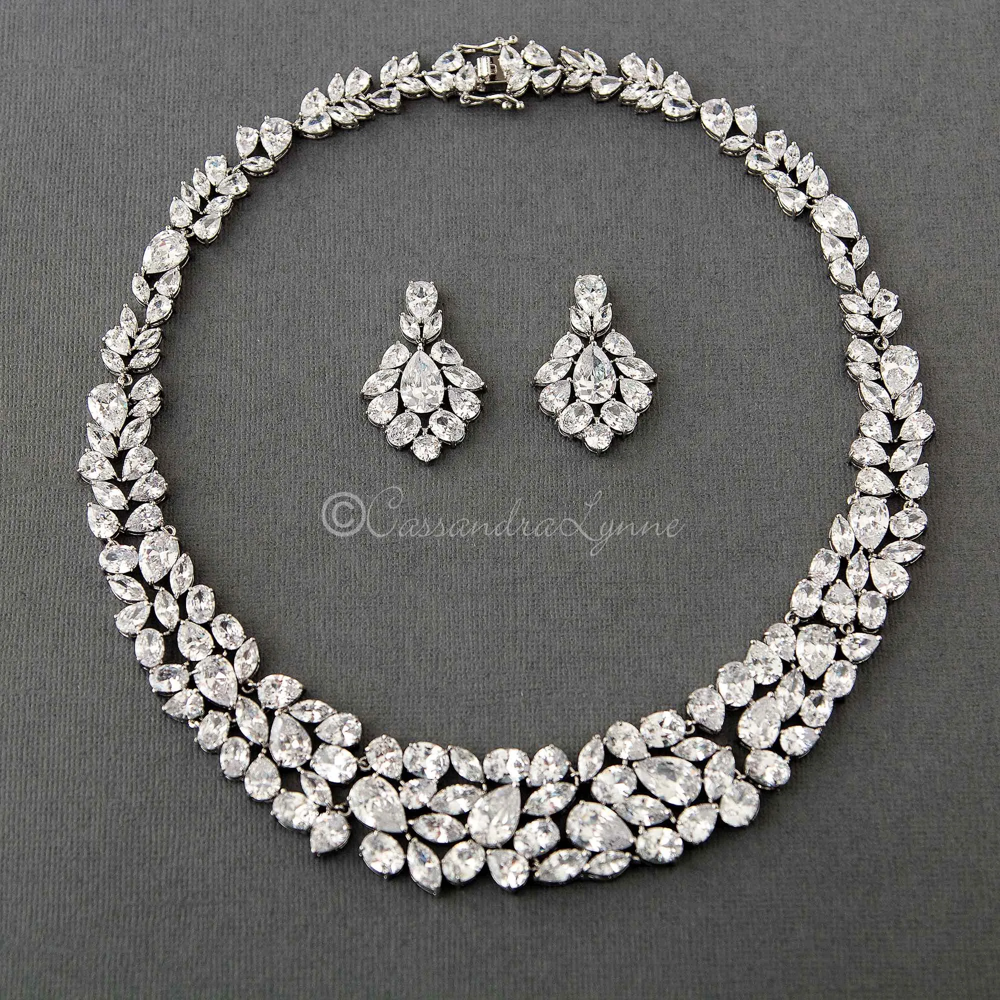 Statement Bridal Necklace of Multi Shape CZ