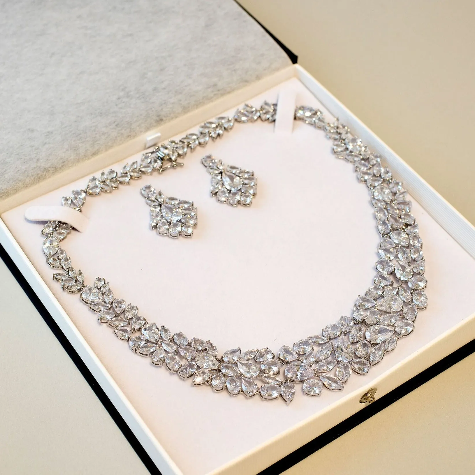 Statement Bridal Necklace of Multi Shape CZ