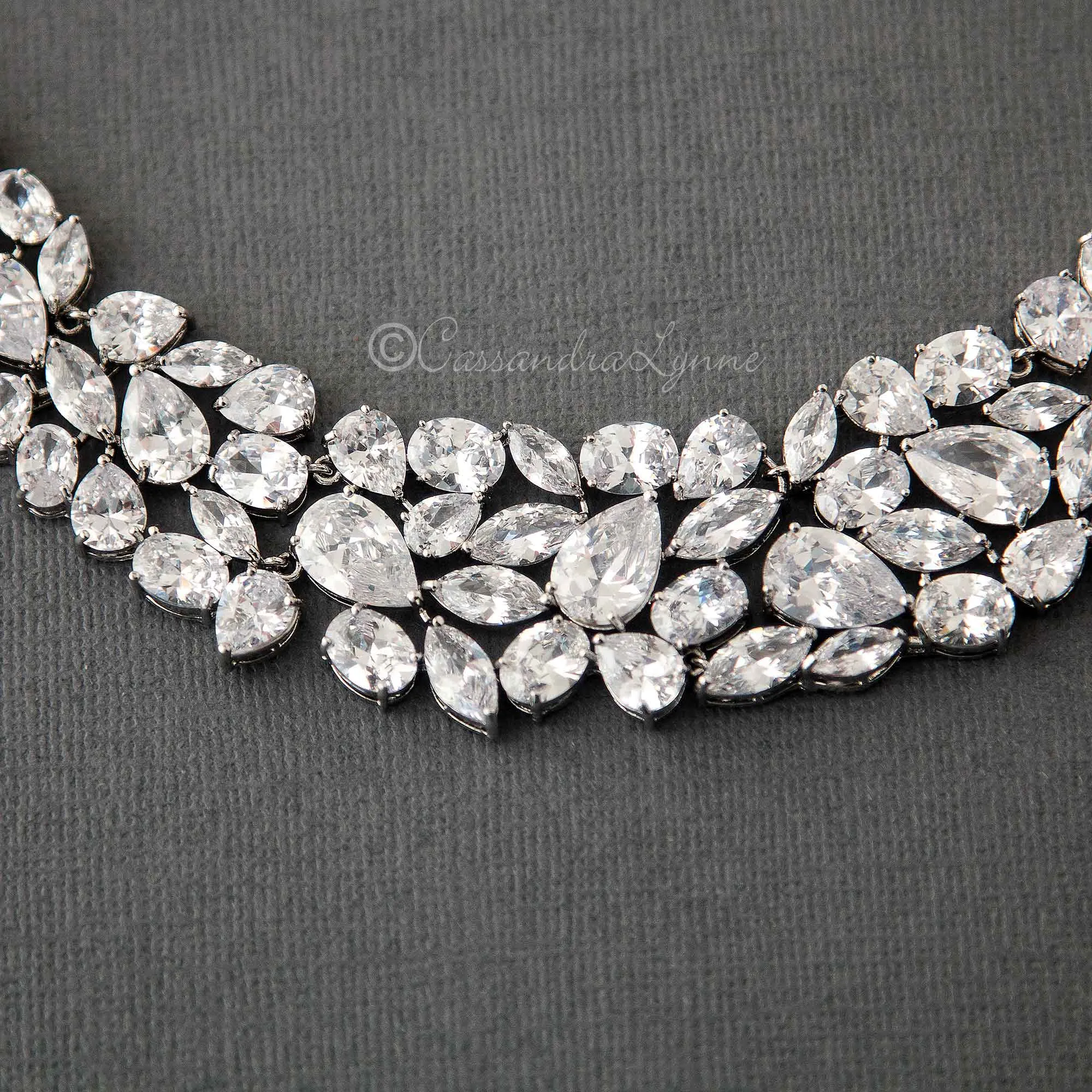 Statement Bridal Necklace of Multi Shape CZ