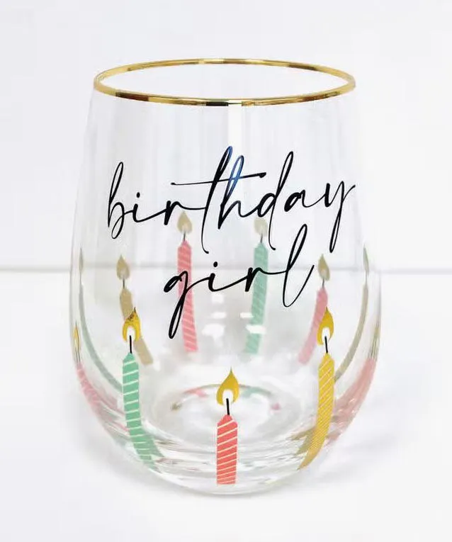 Stemless Wine Glass - Multi Birthday Girl