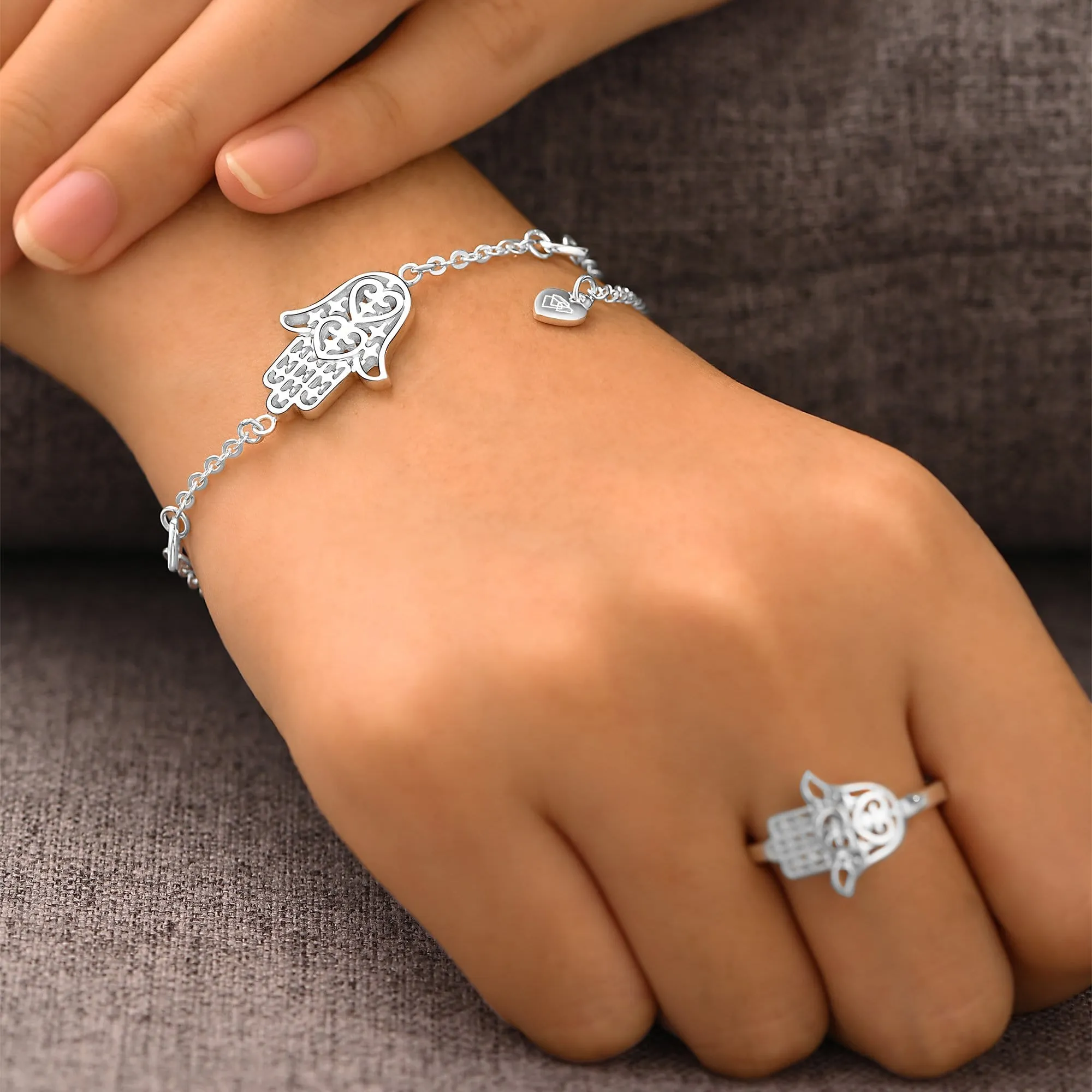 Sterling Silver Hamsa Hand Bracelet