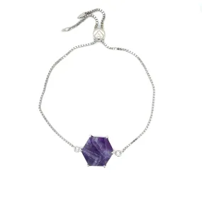 Sterling Silver Hexagon Chevron Amethyst Bolo Bracelet