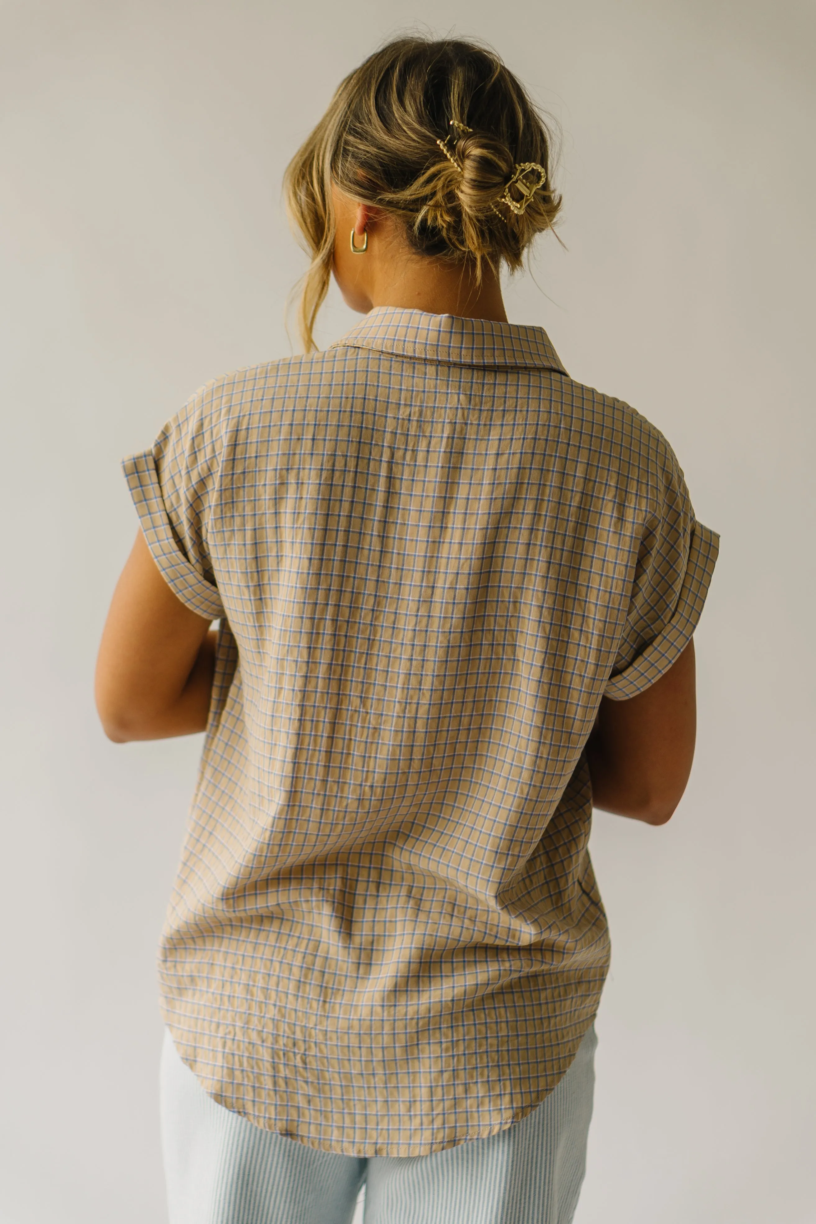 The Fitzroy Gingham Button-Up Blouse in Khaki