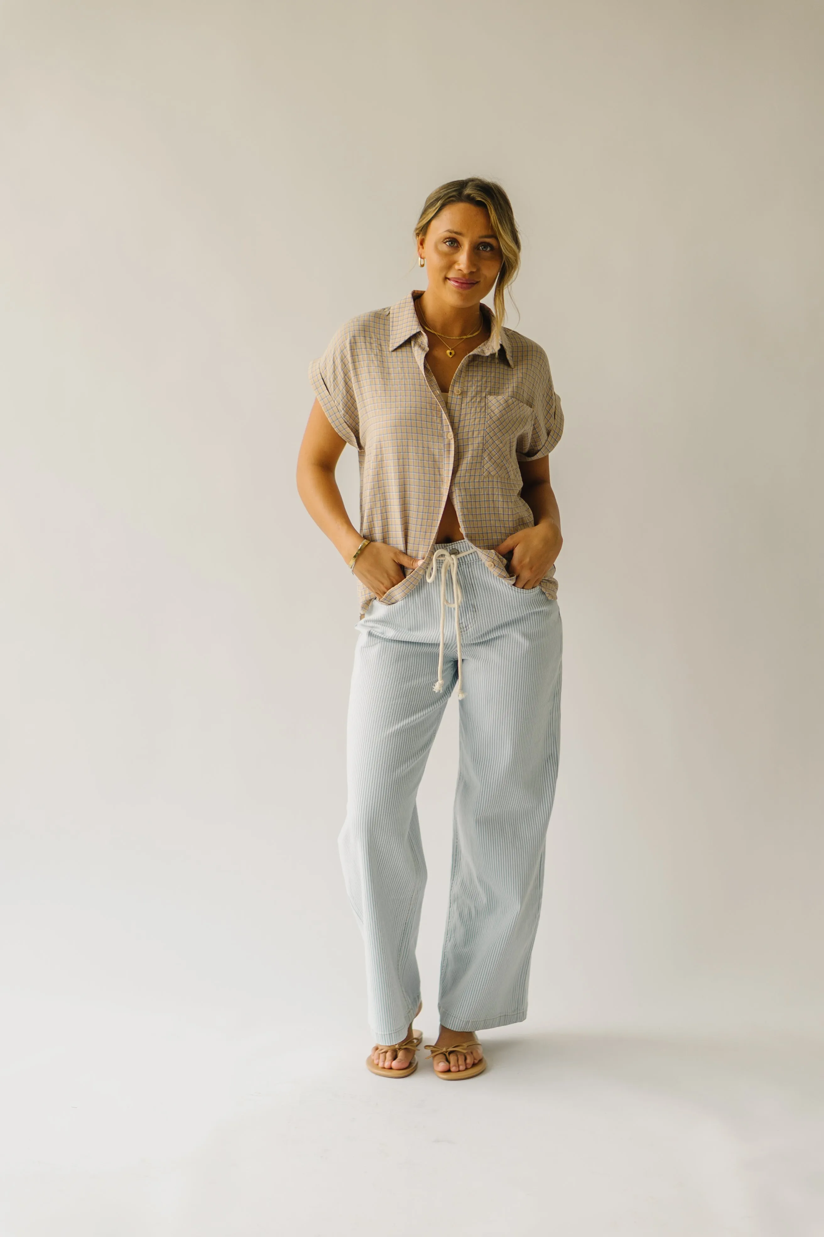 The Fitzroy Gingham Button-Up Blouse in Khaki