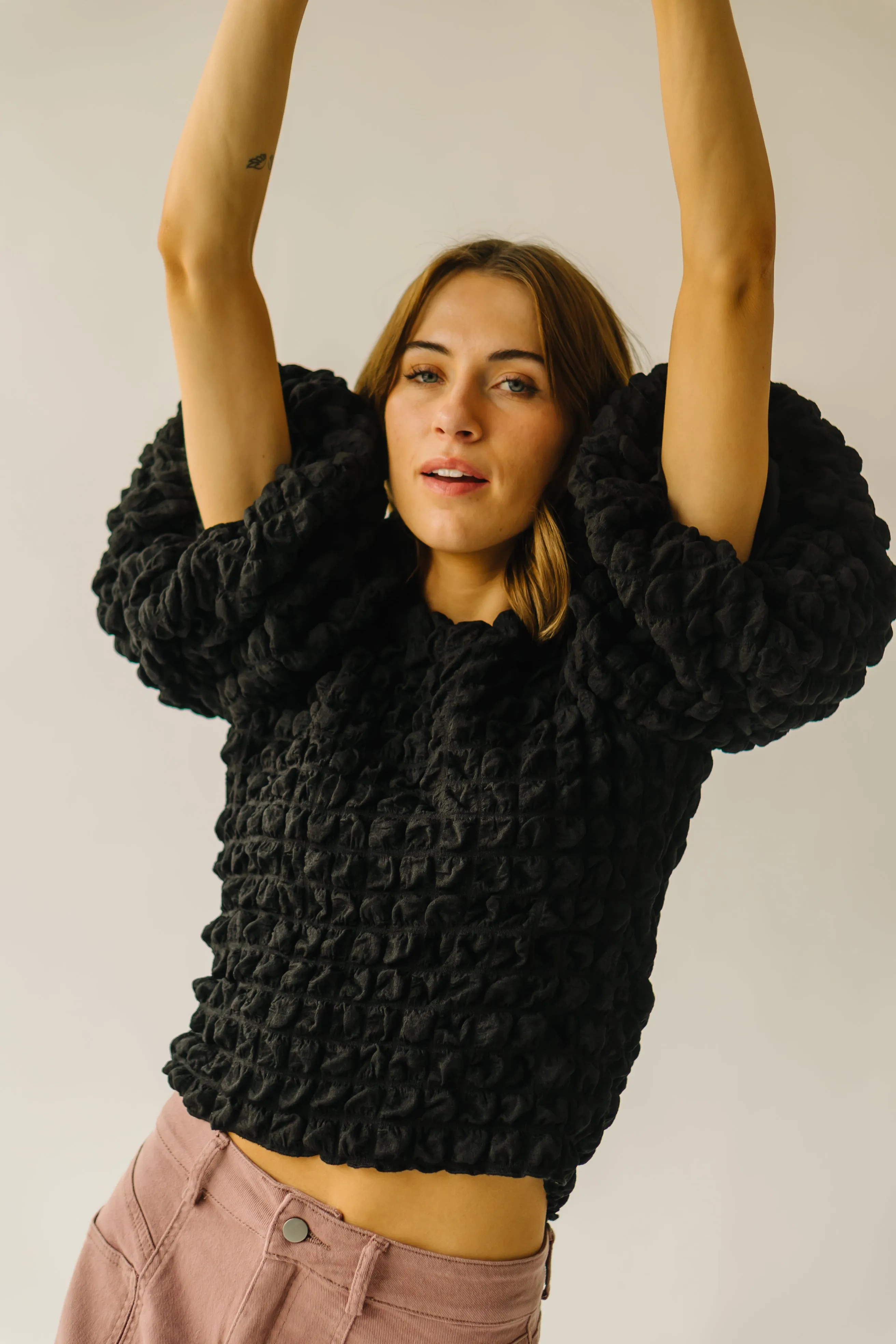 The Frisbie Bubble Textured Blouse in Black