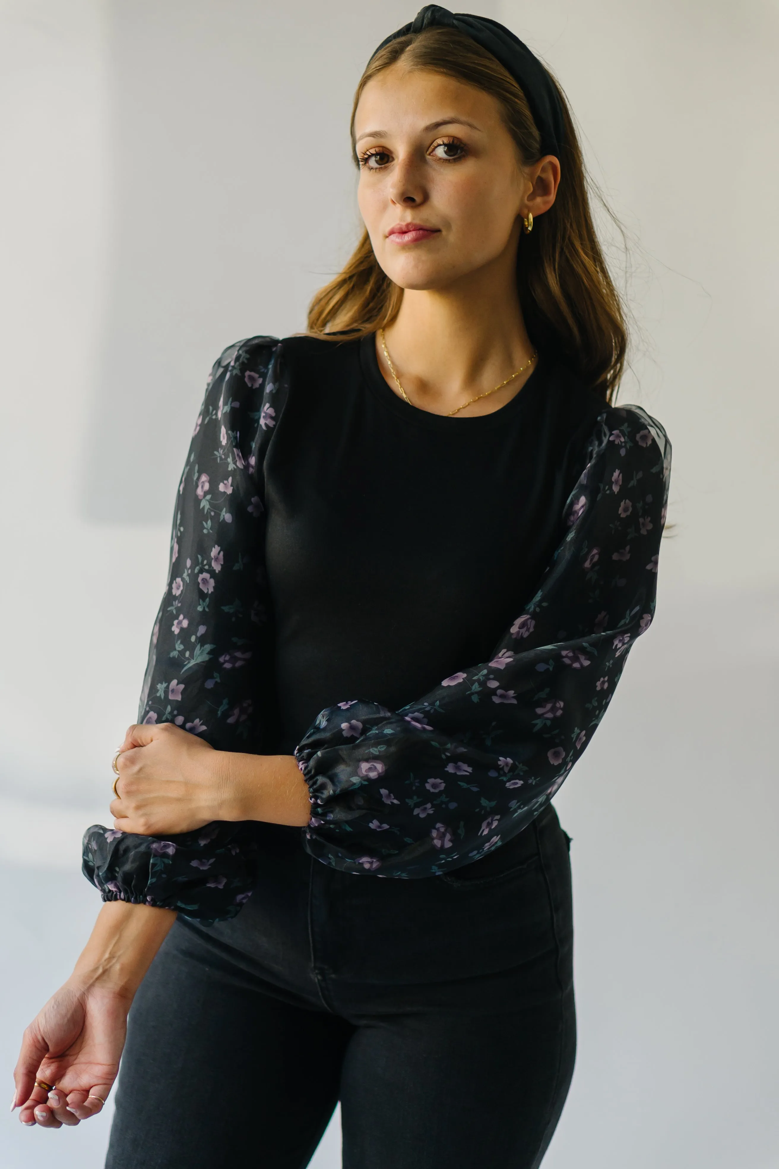 The Scobey Floral Detail Blouse in Black