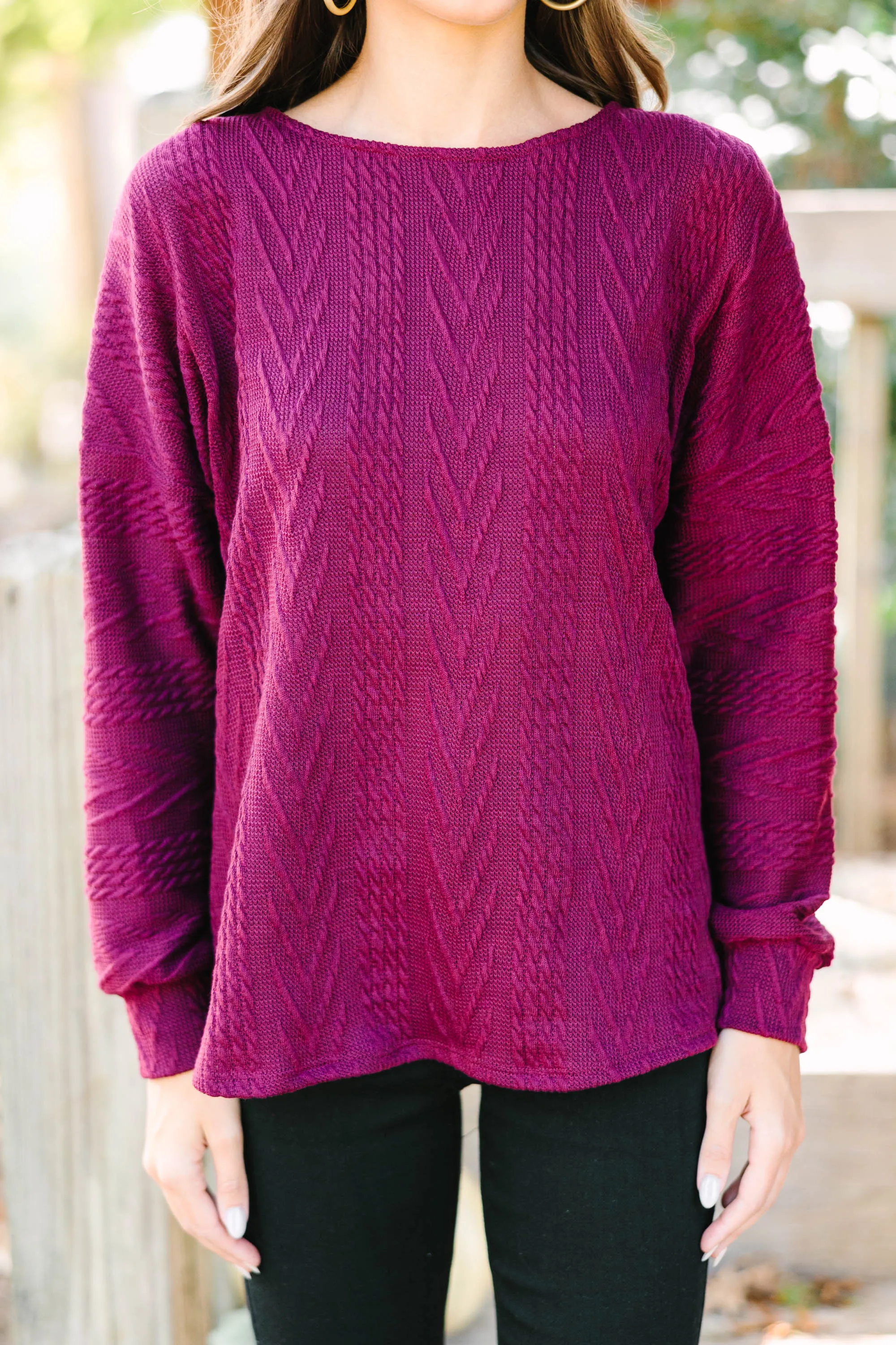 The Slouchy Wine Red Cable Knit Top