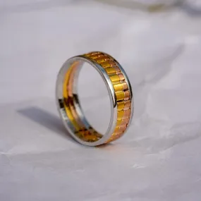 Three-Tone Solid 14K Gold Band, Unique Wedding Band