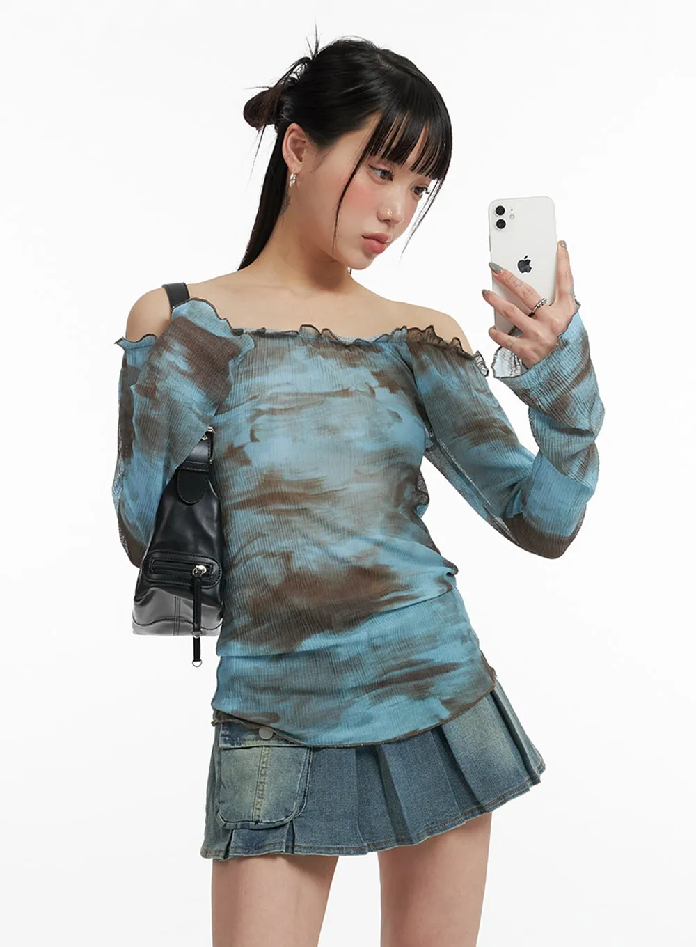 Tie Dye Shirred Frill Blouse IF426