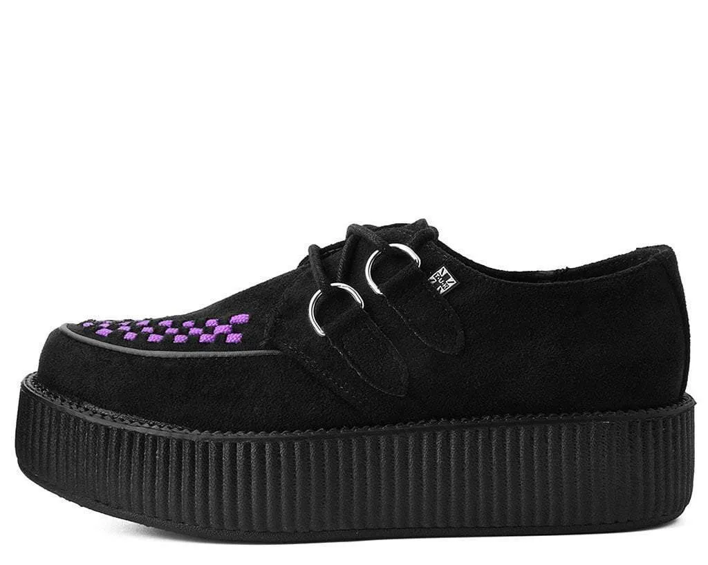 T.U.K BLK FAUX SUEDE/PURPLE INTERLACE VIVA MONDO CREEPER