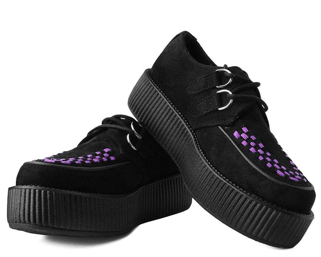 T.U.K BLK FAUX SUEDE/PURPLE INTERLACE VIVA MONDO CREEPER