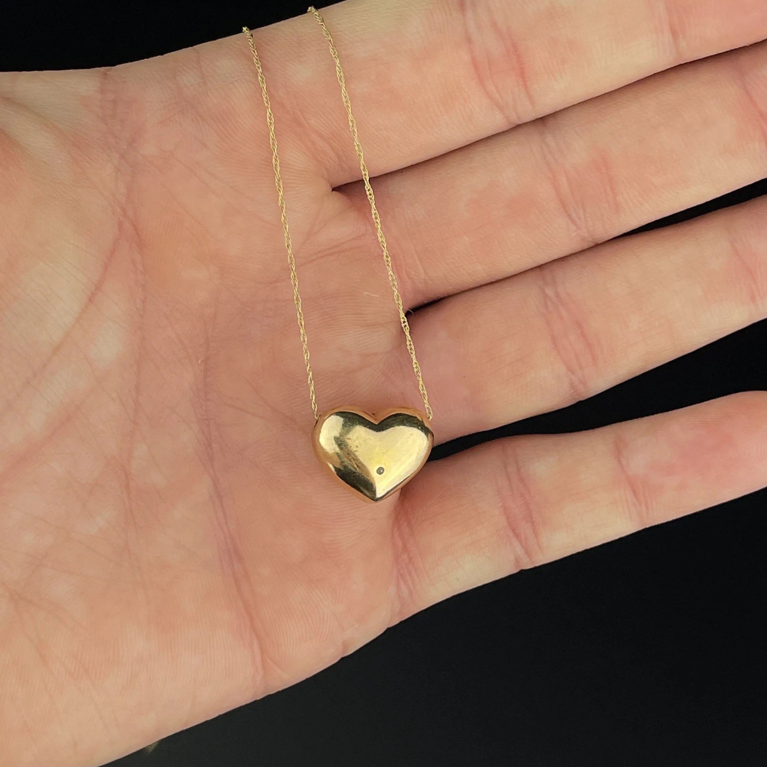 Vintage 14K Gold Puffy Heart Pendant Necklace