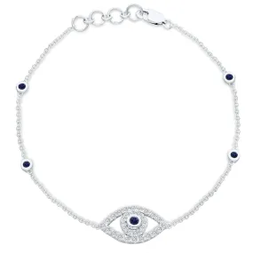 White Gold Sapphire & White Diamond Evil Eye Bracelet