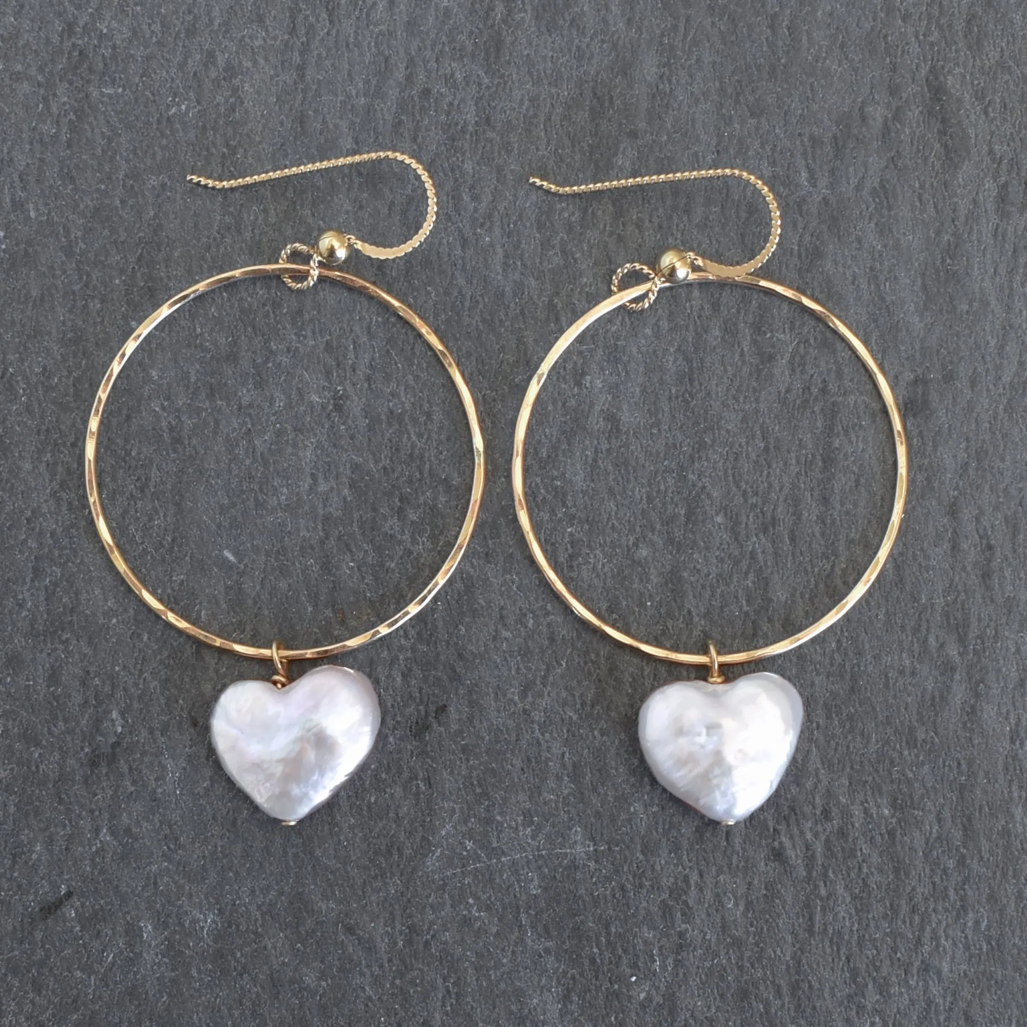 White Heart Shape Pearl Large Hoop Earrings