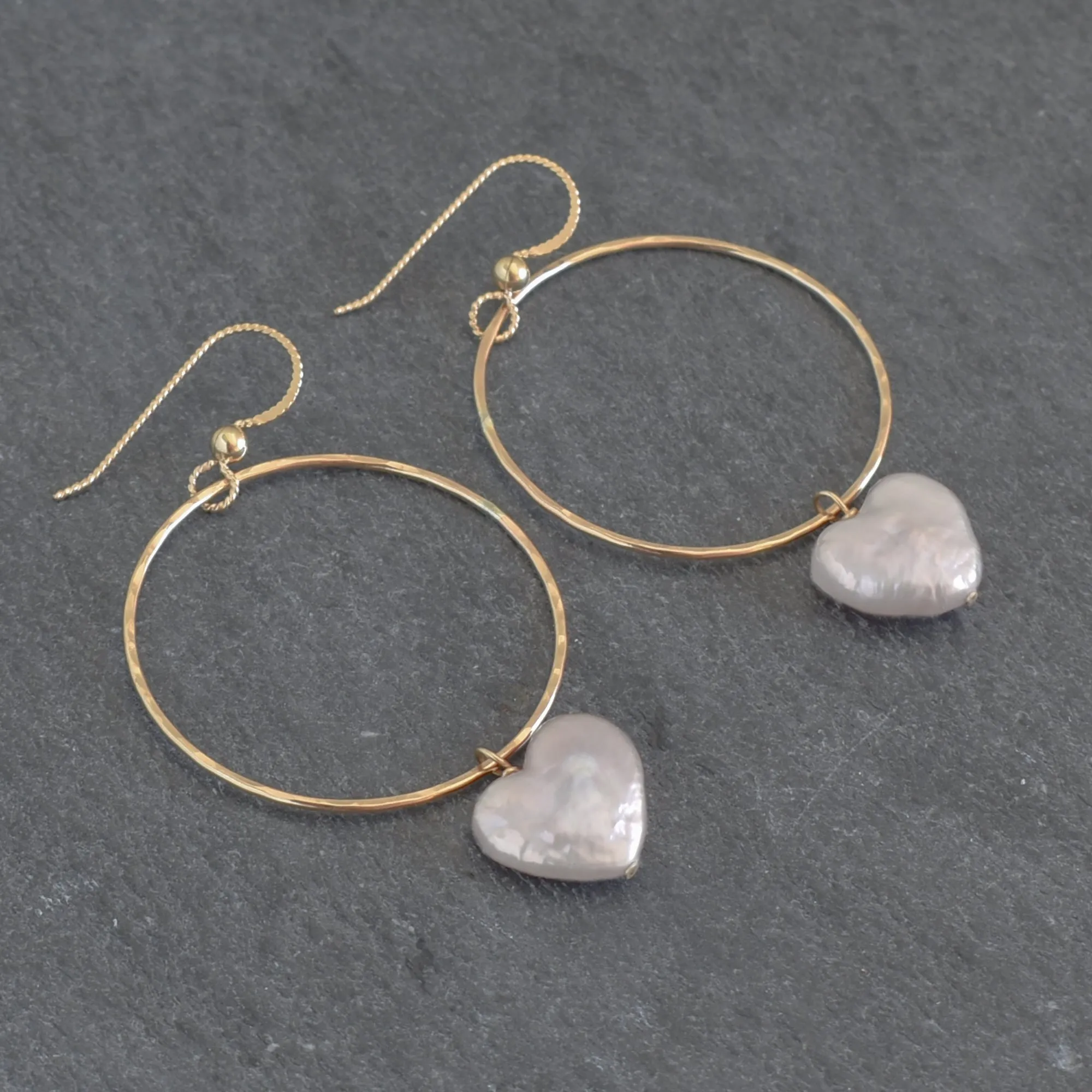 White Heart Shape Pearl Large Hoop Earrings