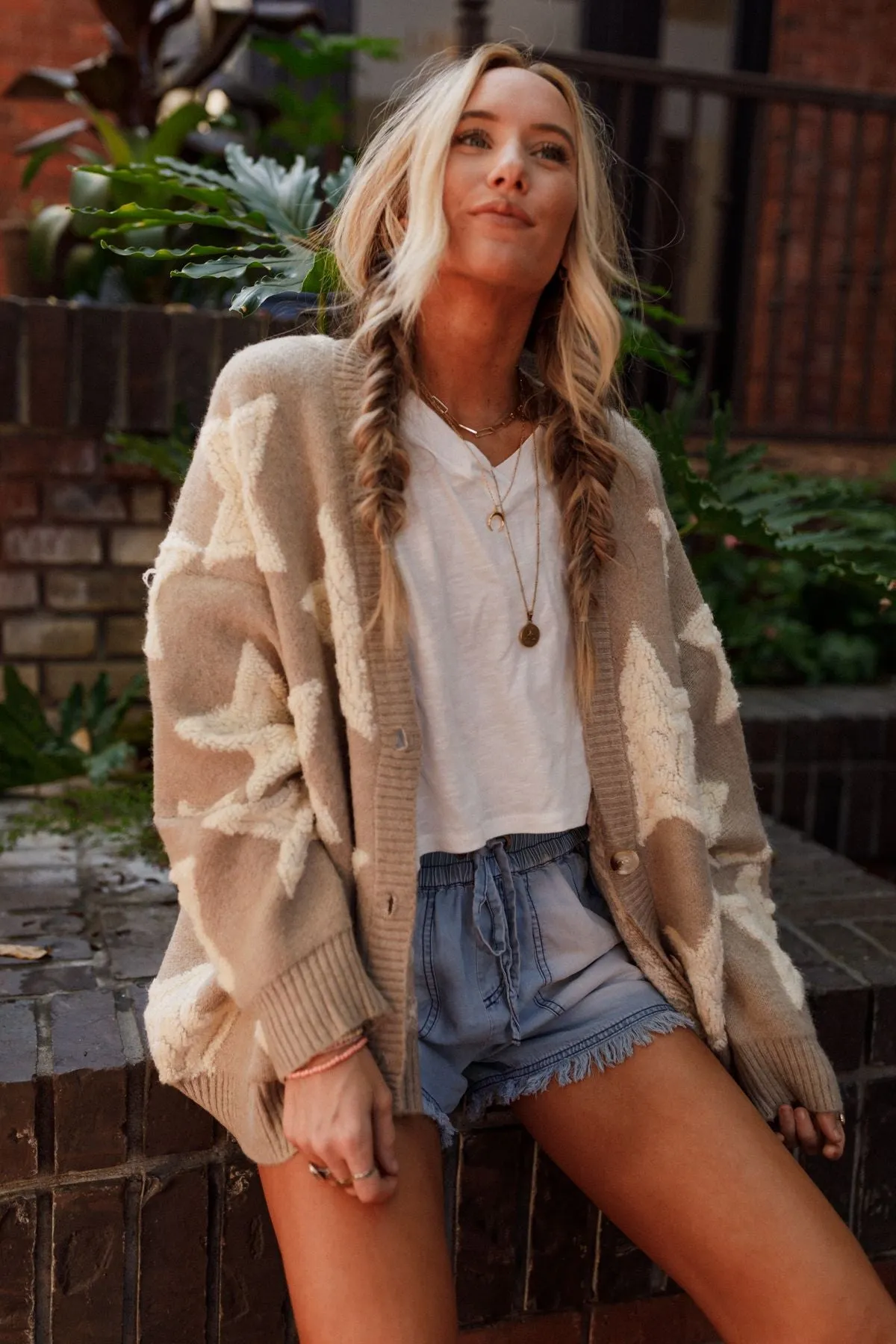 Wrapped In Stars Oversized Cardigan - Taupe