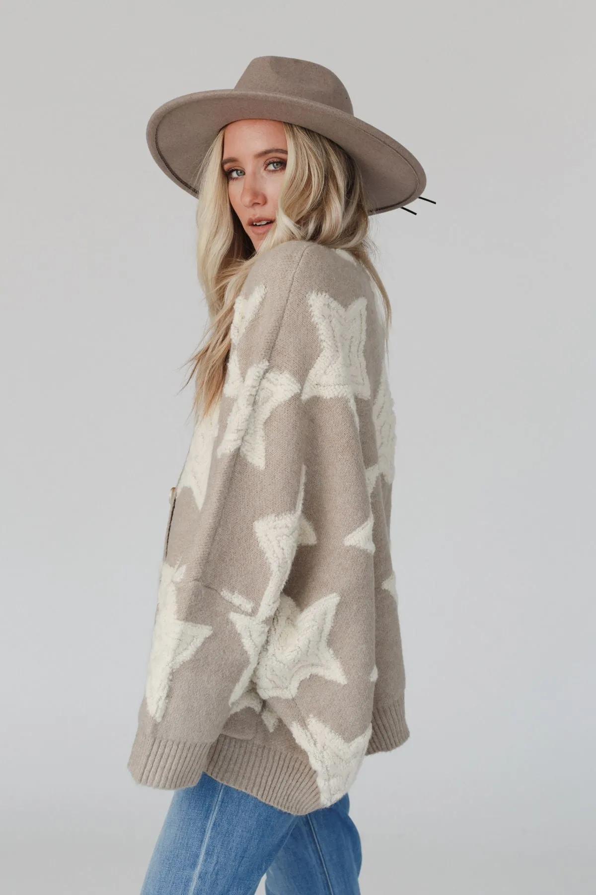 Wrapped In Stars Oversized Cardigan - Taupe