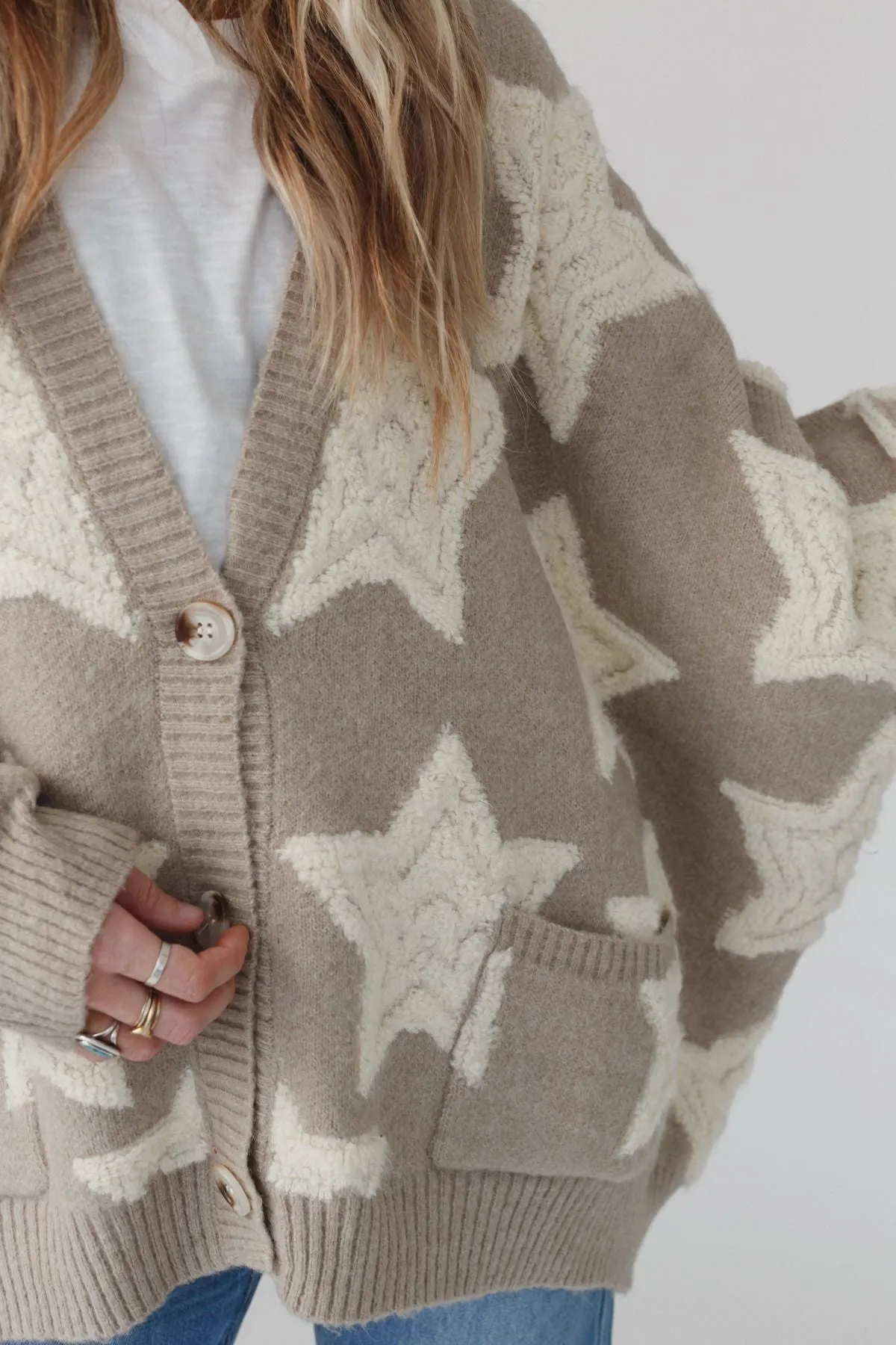 Wrapped In Stars Oversized Cardigan - Taupe