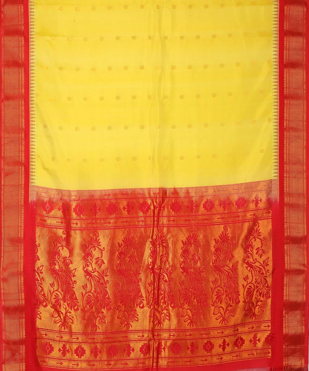 Yellow red gadwal silk handwoven saree