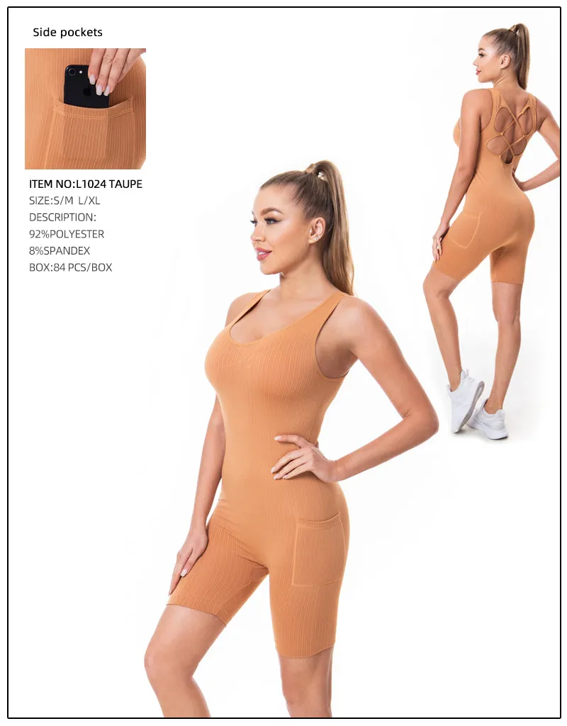 Yoga Pants Romper 2 Pcs Set-Taupe